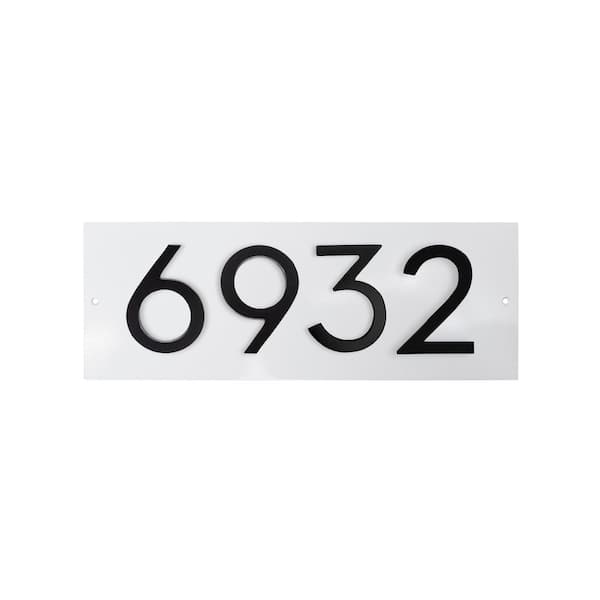 Horizontal Floating Modern Address Plaque (4 in. Numbers-4 Characters)-White/Black