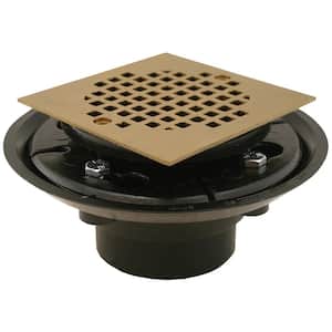 2 in. x 3 in. ABS Shower Drain/Floor Drain w/4 in. Polished Brass Cast Square Strainer-Fits Over 2 in. Sch. 40 DWV Pipe