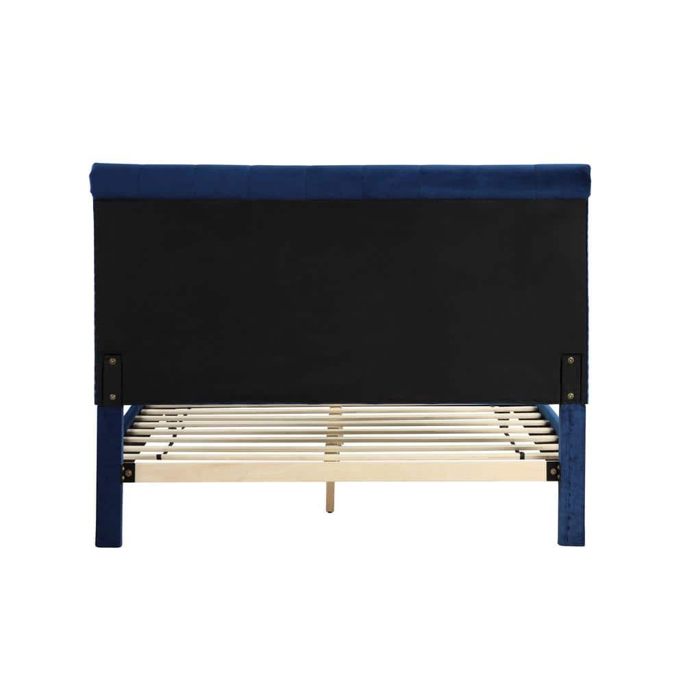 Royal Blue Velvet Tufted King Platform Bed with Nailhead Trim