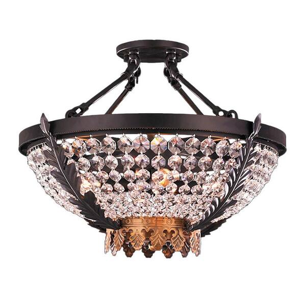 Worldwide Lighting Enfield Collection 4-Light Matte Black and Gold Crystal Semi Flush Mount