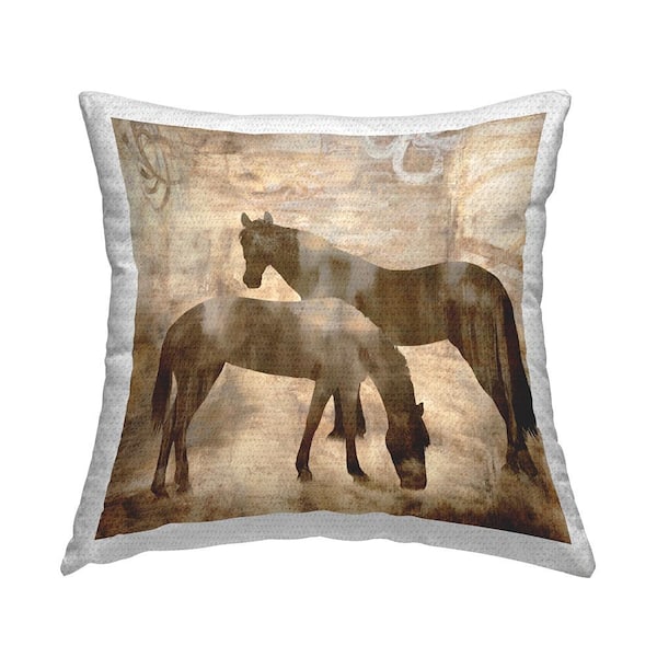 Stupell Industries Rustic Farm Horses Silhouettes Brown Square Outdoor Throw Pillow