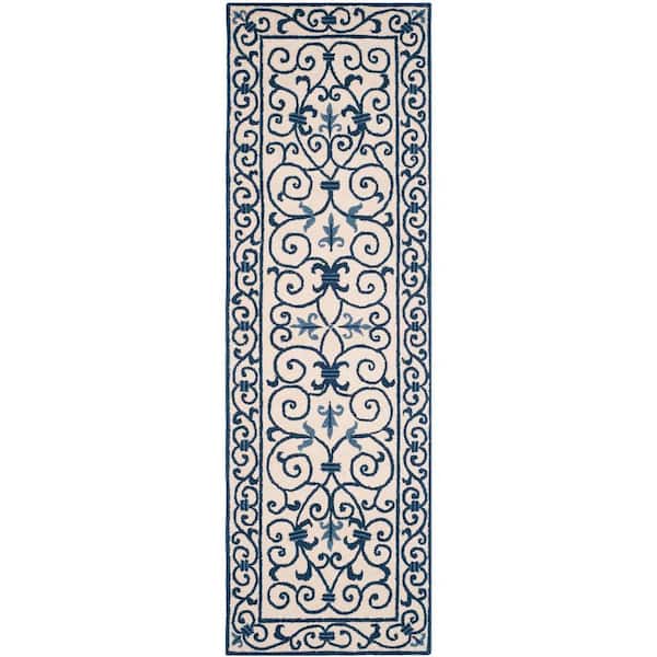SAFAVIEH Chelsea Ivory/Dark Blue 3 ft. x 10 ft. Border Runner Rug