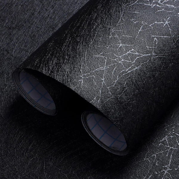 Black Modern Silk Textured Contact Paper Peel and Stick Wallpaper Roll