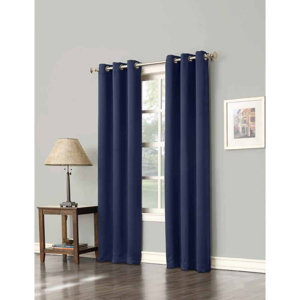 Sun Zero Navy Woven Thermal Blackout Curtain - 40 in. W x 84 in. L 48056 -  The Home Depot