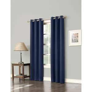 Navy Woven Thermal Blackout Curtain - 40 in. W x 95 in. L