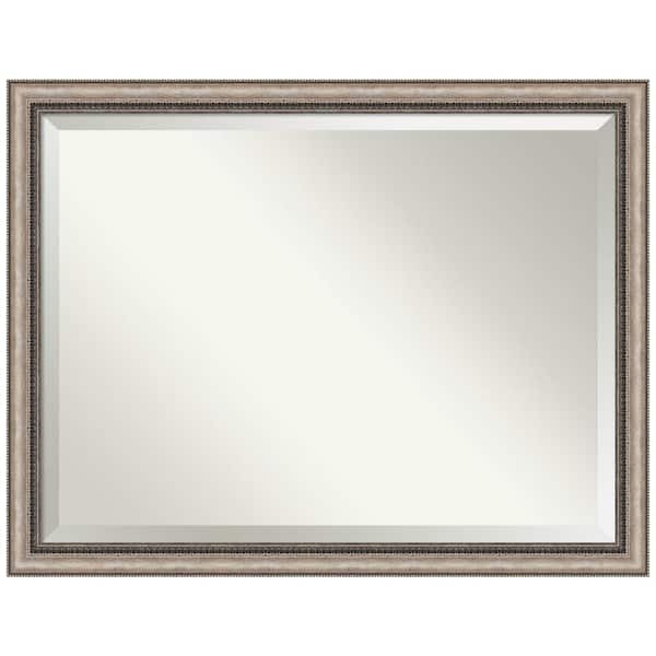 Amanti Art Lyla 44.25 in. x 34.25 in. Modern Silver Rectangle Framed Ornate Silver Bathroom Vanity Mirror