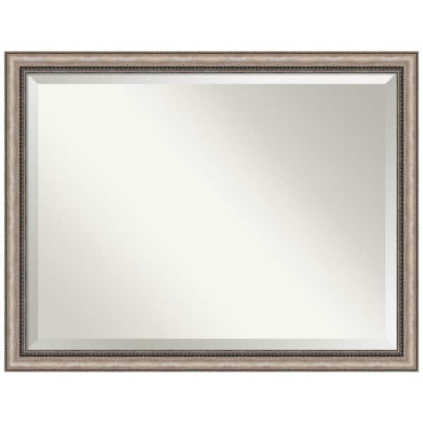 Lyla 44.25 in. x 34.25 in. Modern Silver Rectangle Framed Ornate Silver Bathroom Vanity Mirror