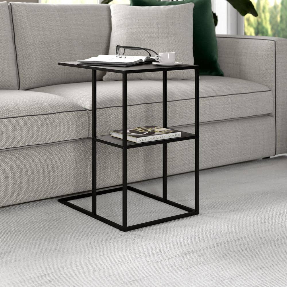 Modern Gunmetal Gray Metal C-Shaped Side Table with Staggered Shelves
