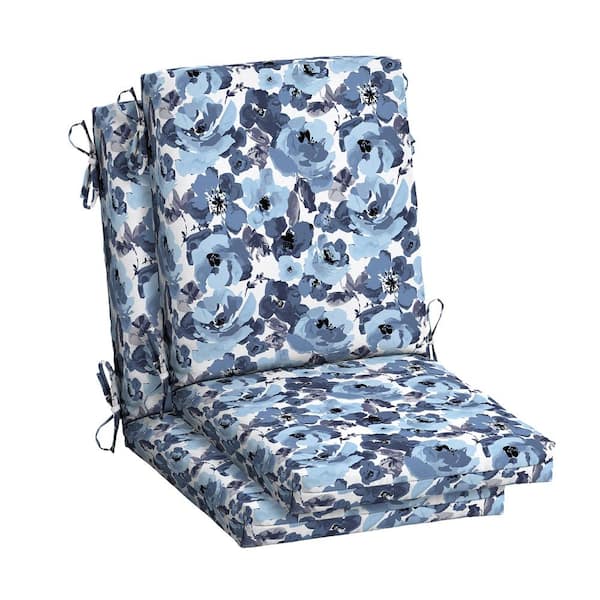 ARDEN 20 in. x 20 in. Blue Garden Floral High Back Outdoor Dining Chair Cushion (2-Pack)