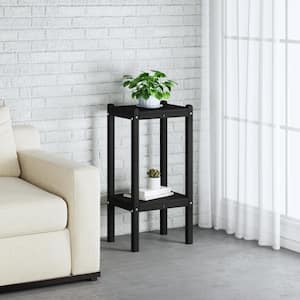 Laguna Plastic Indoor/Outdoor Patio Side Table with Storage Shelf Black