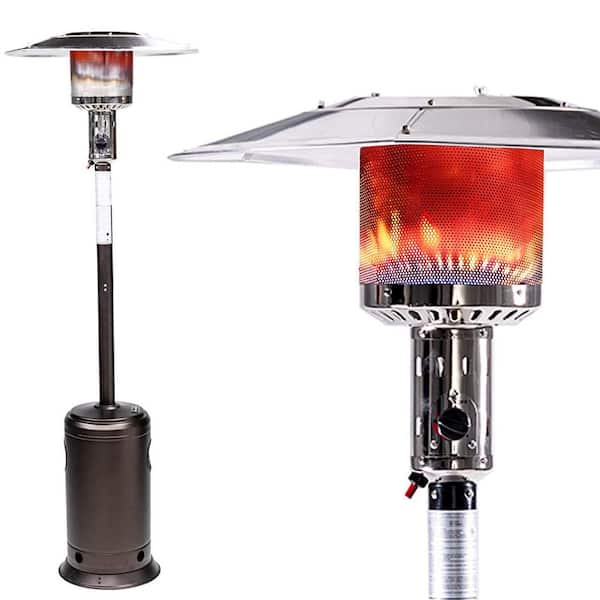 Unbranded 47,000 BTU 88 in. Brown Standing Stainless Steel Gas Outside Heater with Portable Wheels, Outdoor Patio Propane Heater