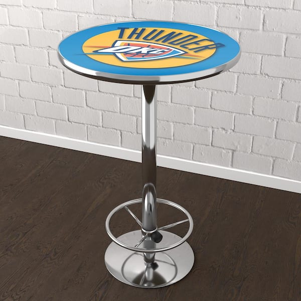 Unbranded NBA Oklahoma City Thunder 3-Piece Round Acrylic Top Chrome Bar Table Set Seats 2