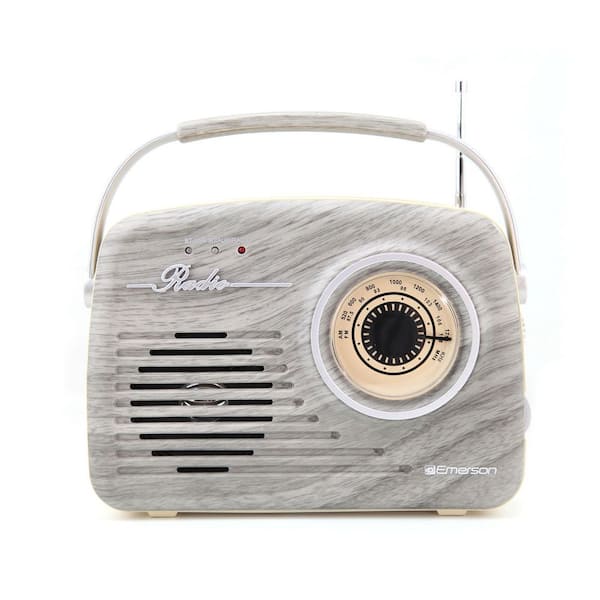 Emerson Portable Retro Radio with Built-In Rechargeable Battery, Gray