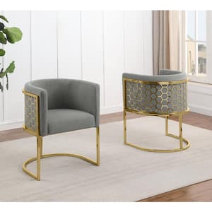 Evan 19 in. Dark Gray Low Back Gold Metal Frame Side Chairs w/Teddy Fabric Set of 2