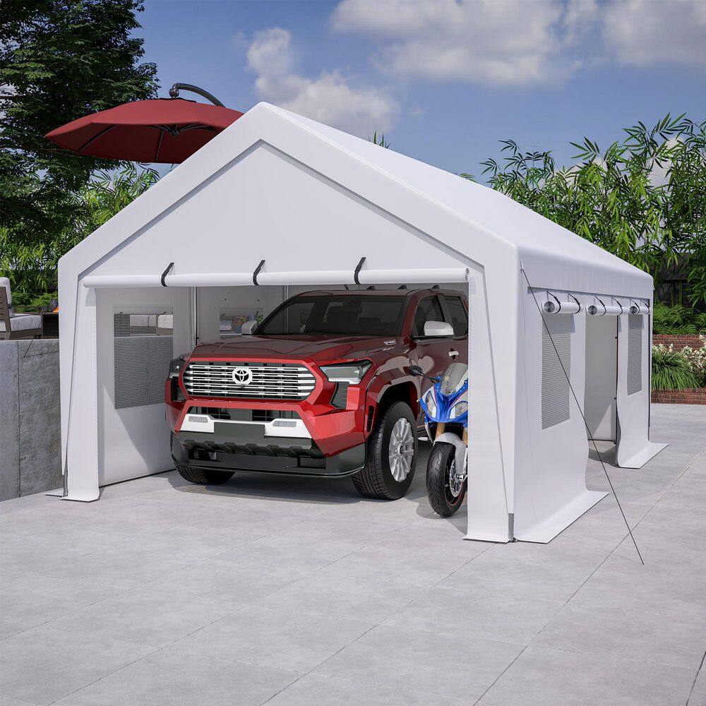 13 ft x 20 ft Outdoor Garage Carport with Removable Side Walls and Roll-Up 