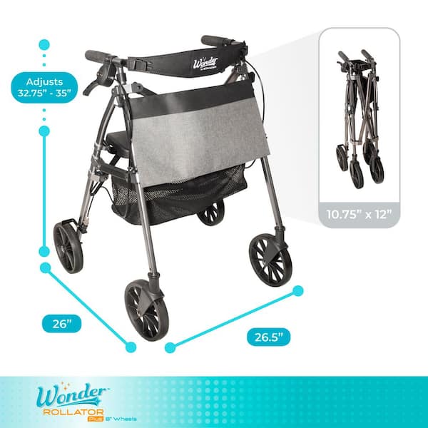 Stander Wonder Rollator Plus, 4-Wheel All-Terrain Rollator with 8