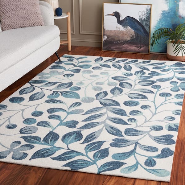 Jardin 5 ft. x 8 ft. Ivory/Blue Leaf Swirls Area Rug