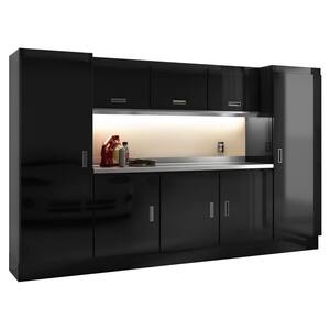 Select Series 75 in. H x 120 in. W x 22 in. D Aluminum Cabinet Set in Black with Stainless Steel Worktop (9-Piece)