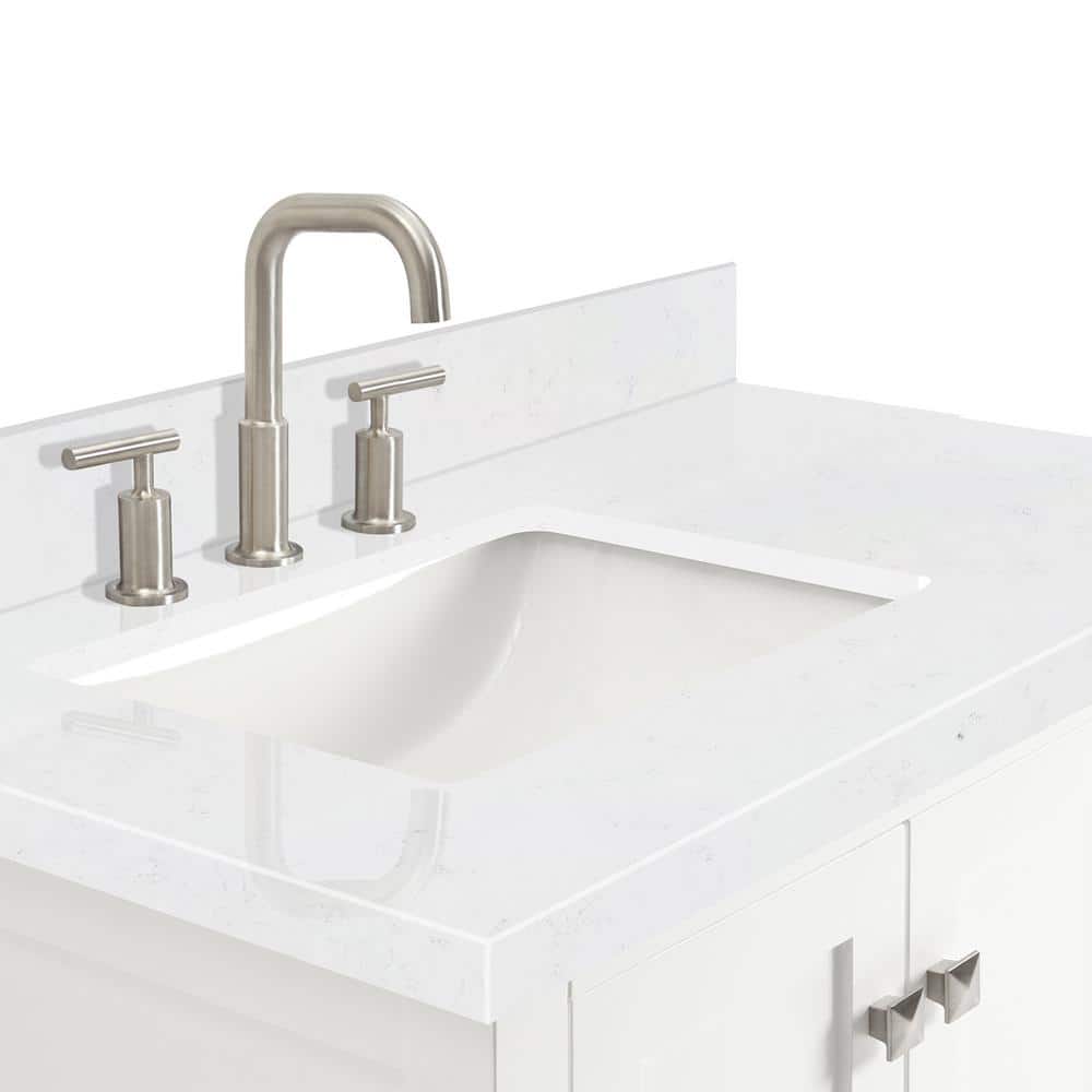 Cambridge 36" White Hardwood Freestanding Vanity with Quartz Top