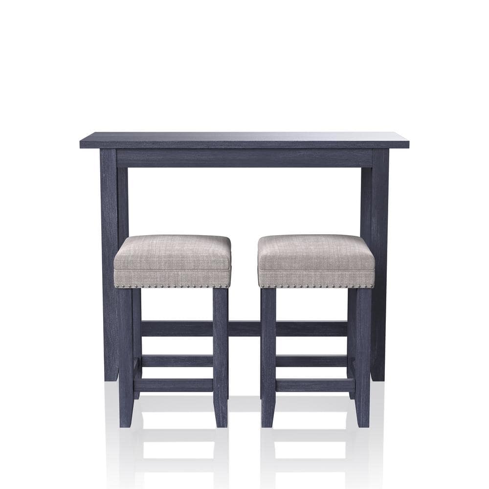 Furniture of America Dremmend 3-Piece Blue Counter Height Table Set, Antique Blue and Gray -  IDF3474BLPT-3PK