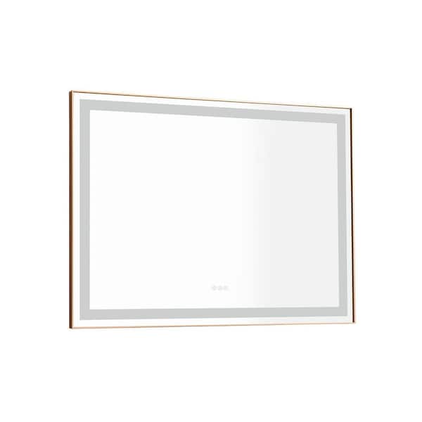 tunuo 48 in. W x 36 in. H Rectangular Aluminum Framed LED Horizontal or Vertical Wall Bathroom Vanity Mirror in Brushed Gold