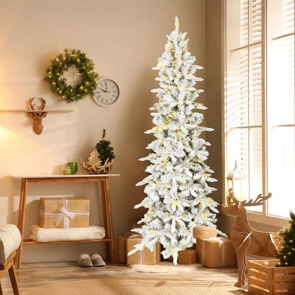 Fraser Hill Farm 6.5 ft. Pre-Lit Flocked Slim Mountain Pine