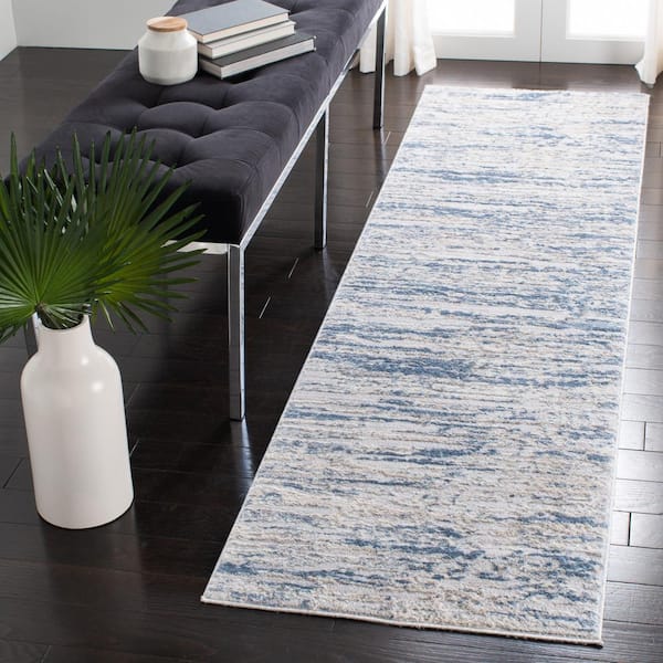 Amelia Ivory/Blue 2 ft. x 10 ft. Abstract Striped Runner Rug