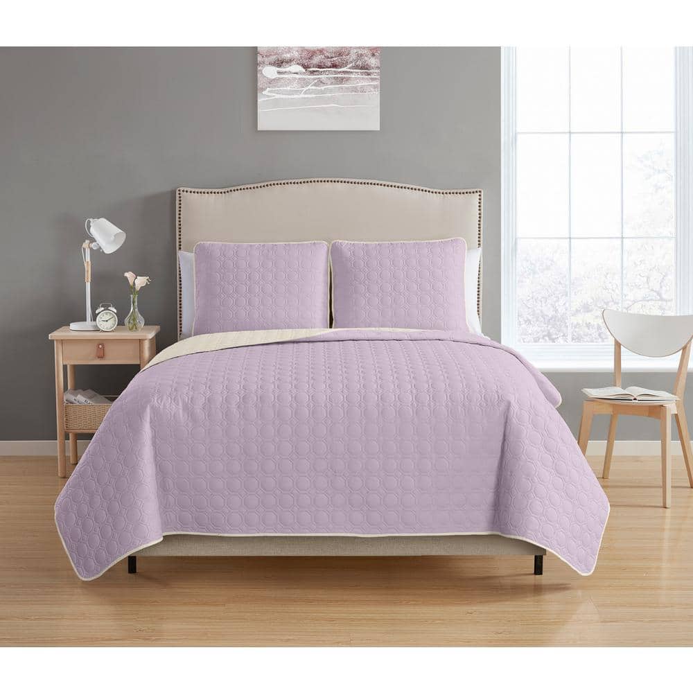 Bethany Reversible 3-piece Lavender/Cream King Quilt Set