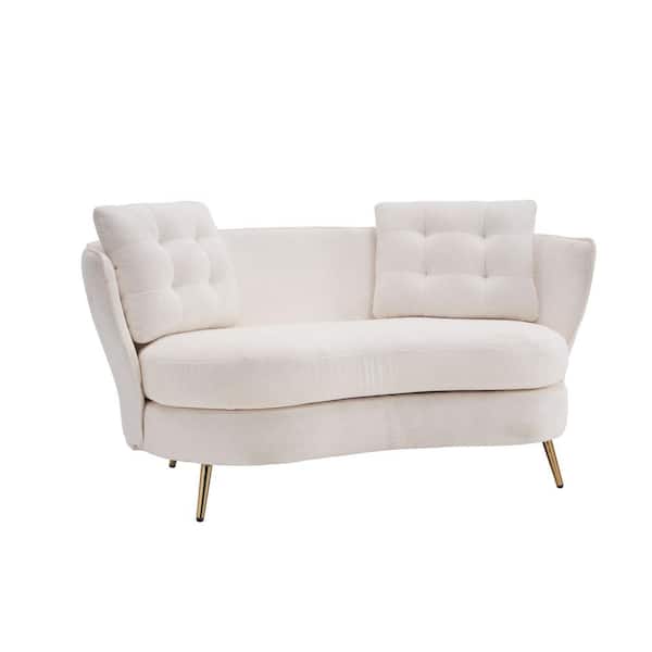 J&E Home 64.2 in. White Velvet 2-Seater Loveseat sofa GD-W22341642 