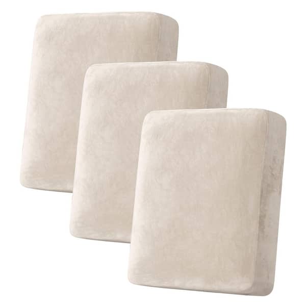 3-Piece Velvet Stretch Couch Cushion Cover Set for Sofa, Chair, and Loveseat - Ivory