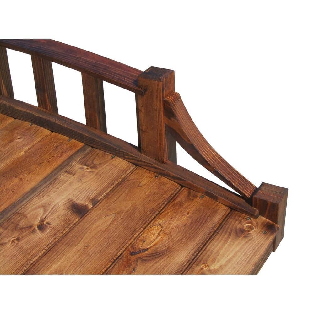 6-Foot Brown Wood Garden Bridge with Arched Design