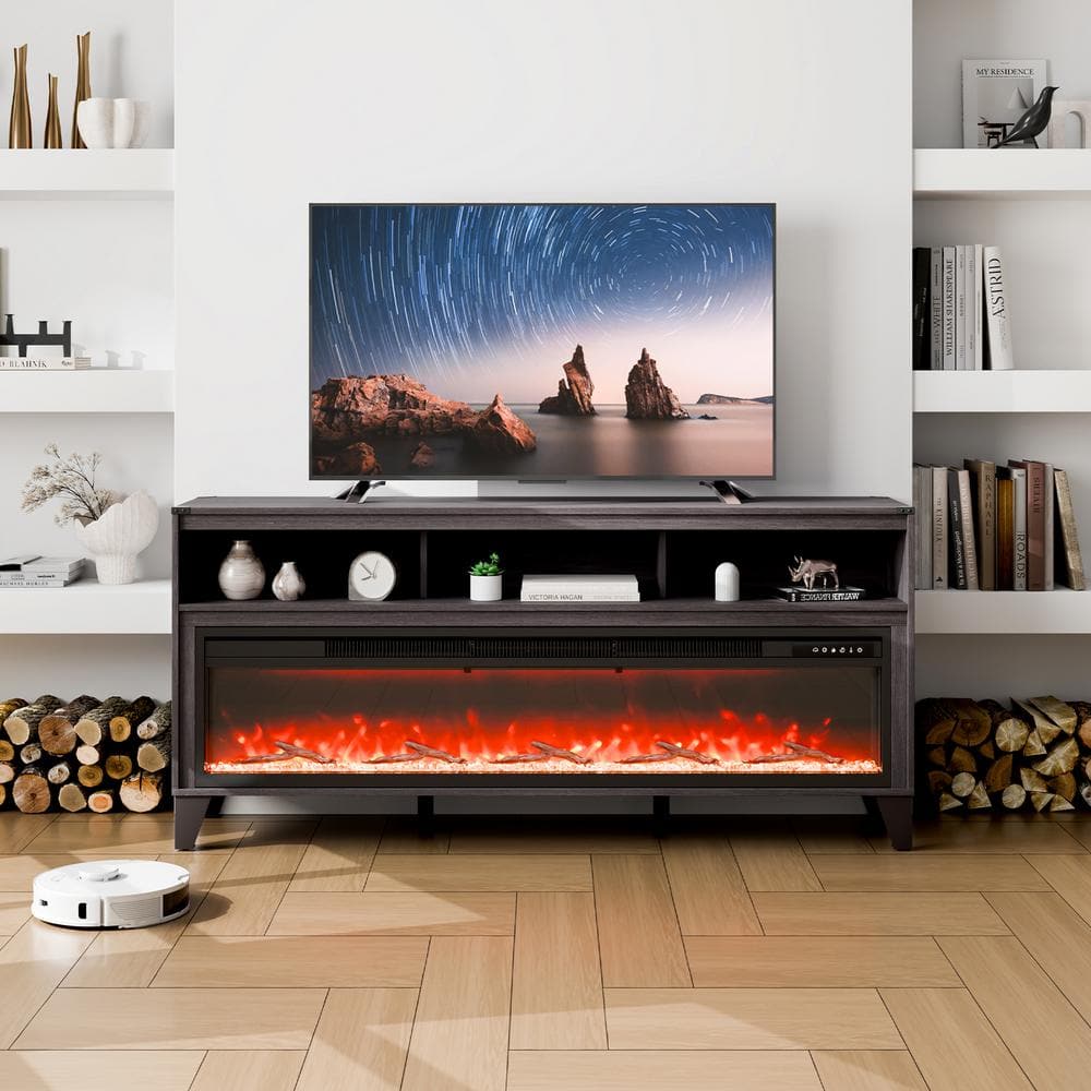 VEVOR 80 in. Fireplace TV Stand, Media Storage Corner with 60in. Fireplace, Storage Drawers and Cabinets, Console Table, Black
