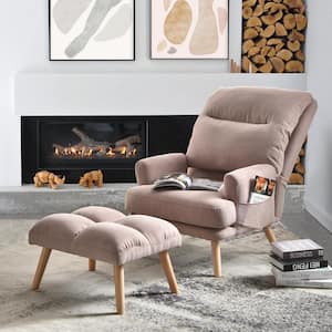 Breathabo Pink Linen Living Room Recliner Accent Chair with Ottoman Set