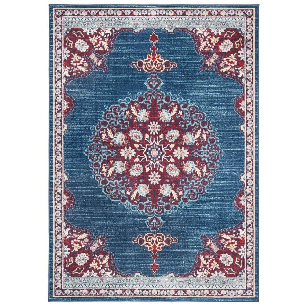 Brentwood Navy and Burgundy Round Synthetic Area Rug