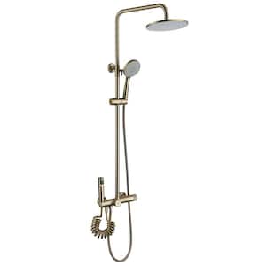 Single Handle 3-Spray Wall Mount Shower Faucet 1.6 GPM with Ceramic Disc Valves Exposed Shower System in Brushed Gold