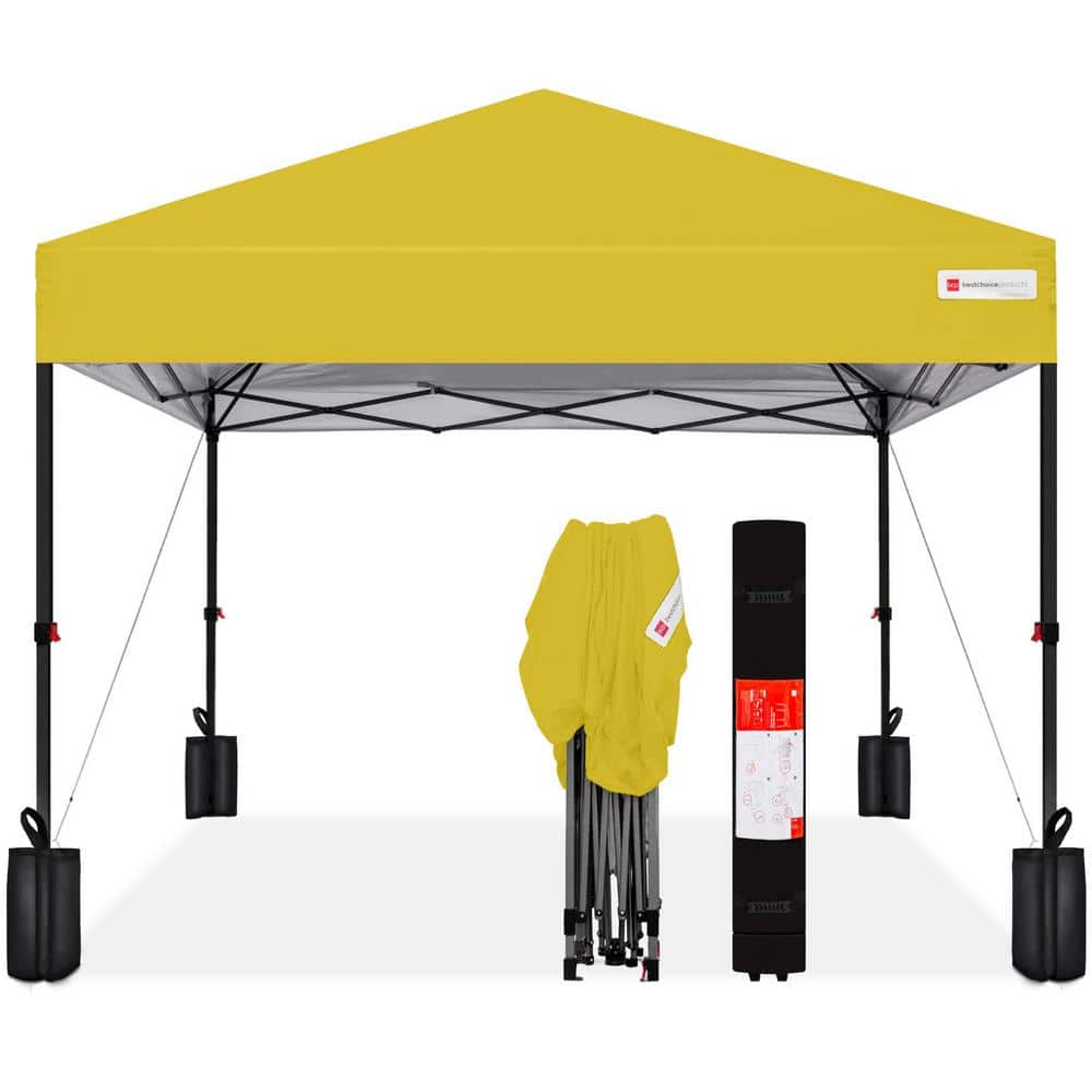 Best Choice Products 8 ft. x 8 ft. Yellow Pop Up Canopy w/1-Button ...