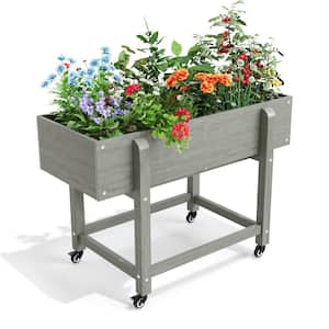 39.4 in. x 16.7 in. x 28 in. Grey Plastic Mobile Elevated Garden Beds with Lockable Wheels, Liner