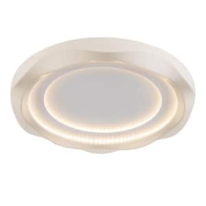 19.68 in. Beige Modern Dimmable Flush Mount Ceiling Light with Remote and Integrated LED Light Source Included