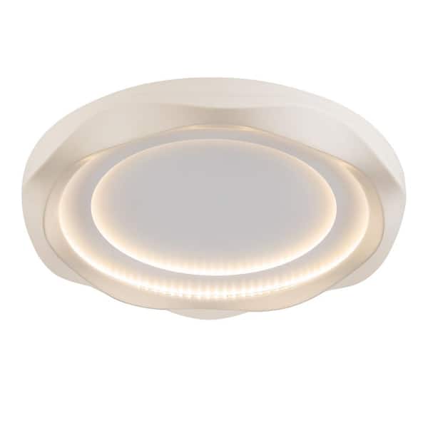 OUKANING 19.68 in. Beige Modern Dimmable Flush Mount Ceiling Light with Remote and Integrated LED Light Source Included