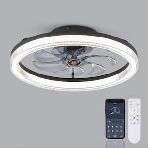 20 in. LED Indoor Black Low Profile Ceiling Fan with Dimmable Lighting Small Flush Mount Ceiling Fan with Remote