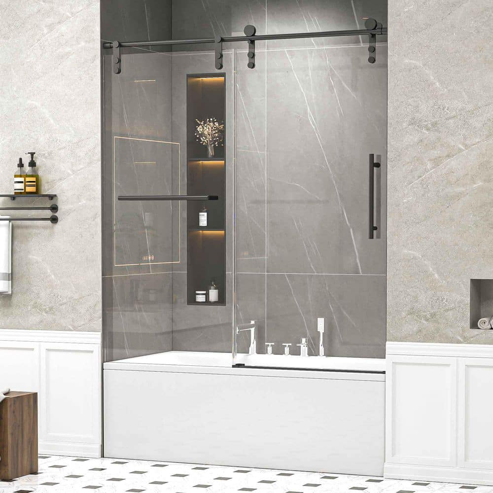 56-60 in. W x 66 in. H Frameless Single Sliding Tub Door in Matte Black with 5/16 in. Clear Tempered Safety Glass price history on PriceWatchPro