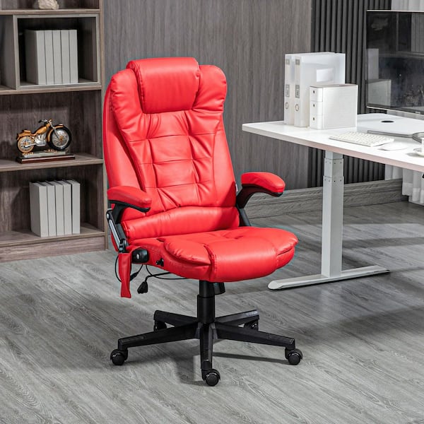 Leather High Back Ergonomic Executive Chair in Red with Arms