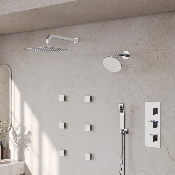 ZenithRain Thermostatic Dual Showers 8-spray 12 in. Shower System with Hand Shower in Chrome Valve Included