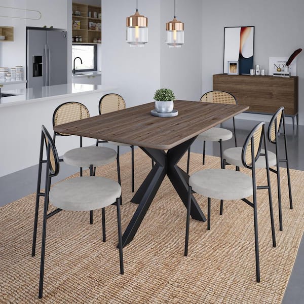 Ravenna Rustic Grey Wood Cross Legs Dining Table Seats 6