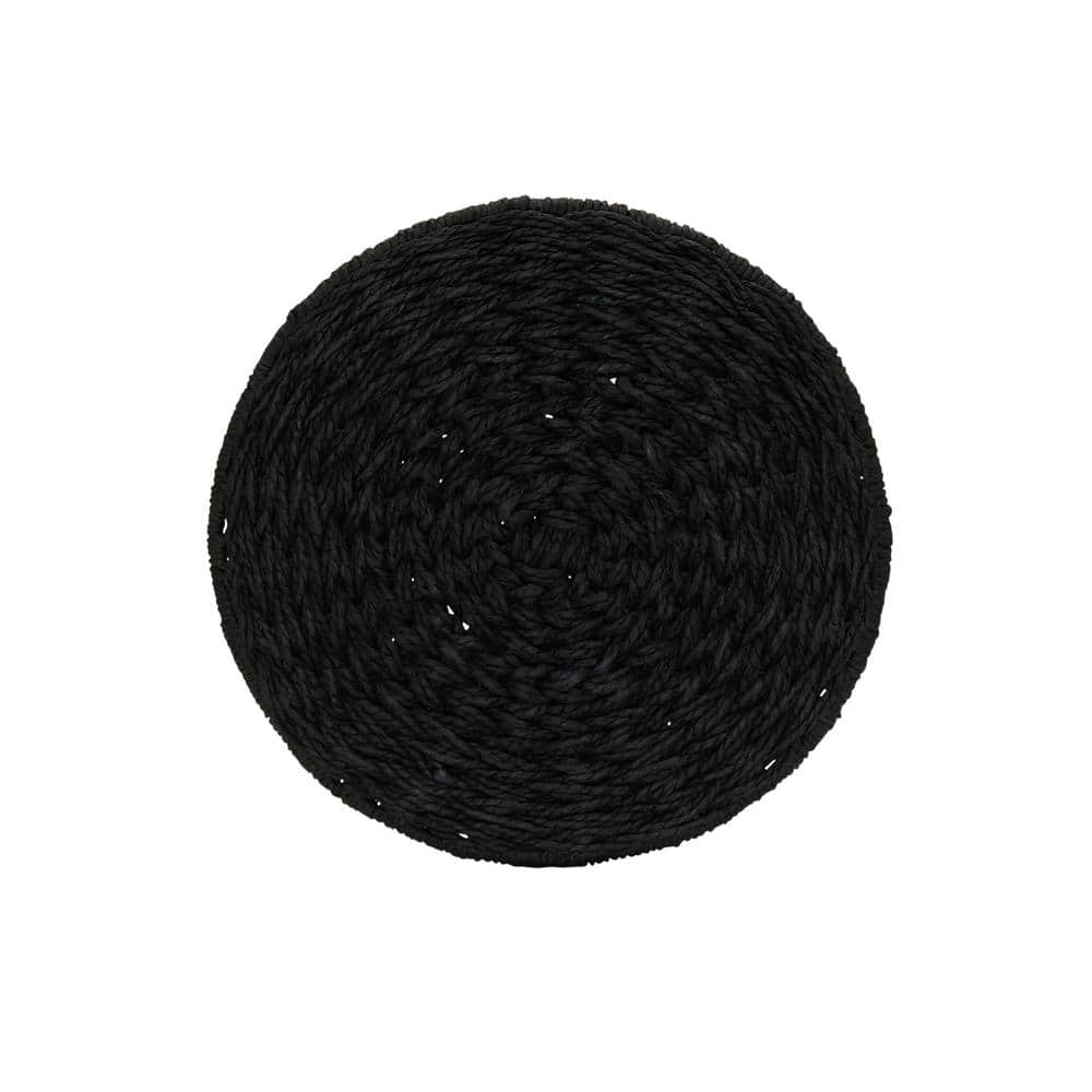 Black Handwoven Paper Rope Barrel Wicker Storage Basket Side Table
