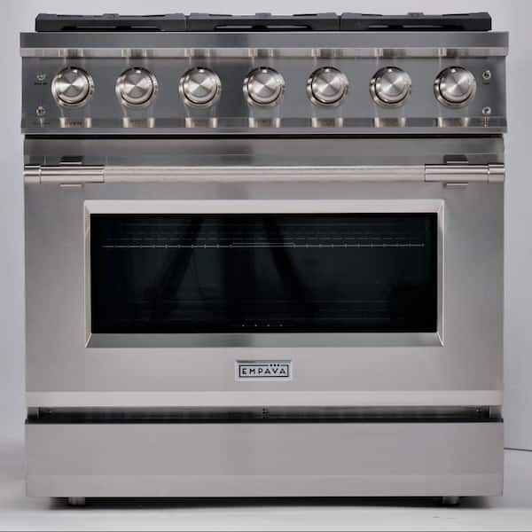 36 in. Slide-In Gas Range, 5.2 cu. ft. Convection Oven, 6 Sealed Burners, Convertible to Propane in Stainless Steel