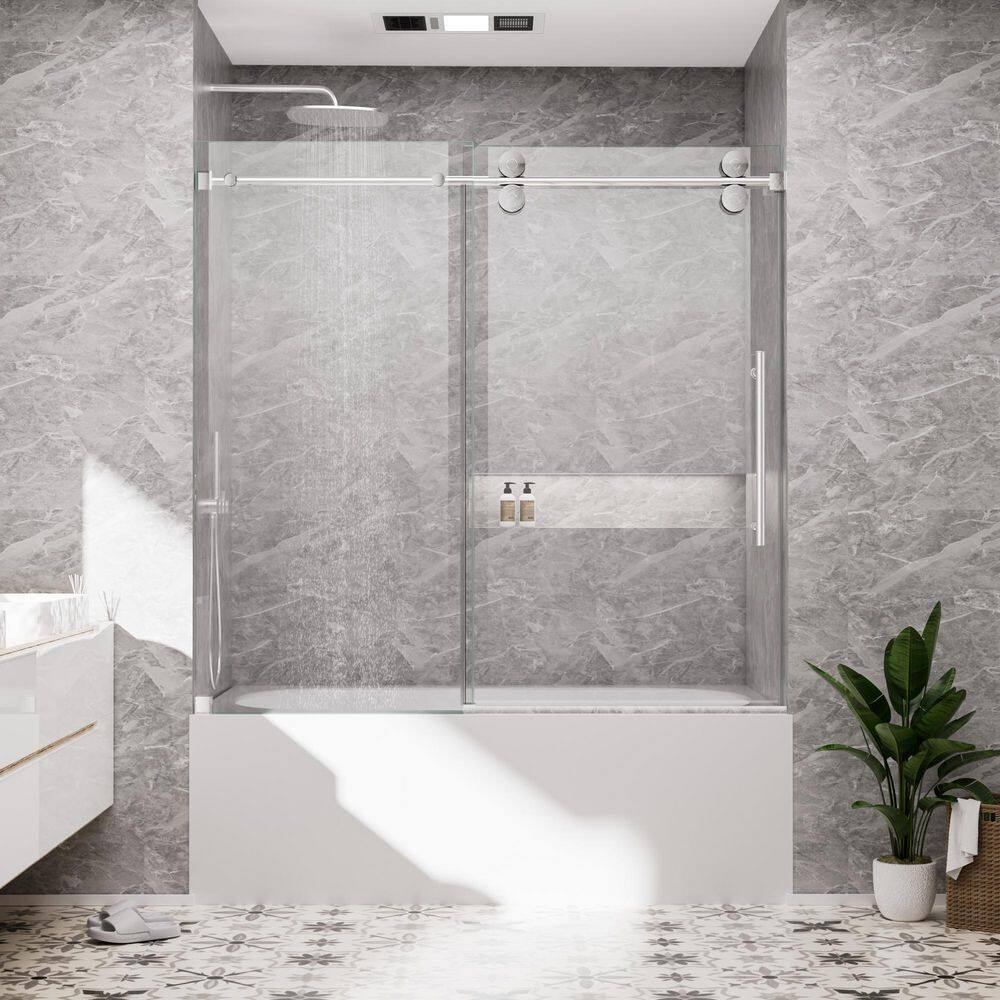 60 in. W x 66 in. H Single Sliding Frameless Tub Door in Chrome with Smooth Sliding and 3/8 in. SGCC Clear Glass price history on PriceWatchPro