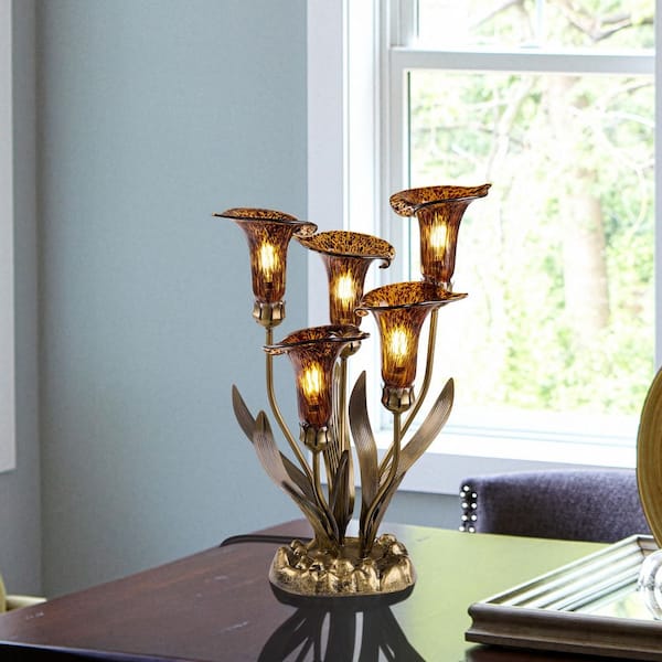 Calla Lilies 5-Light 20 in. Amber/Brown Hand Blown Glass Desk Lamp