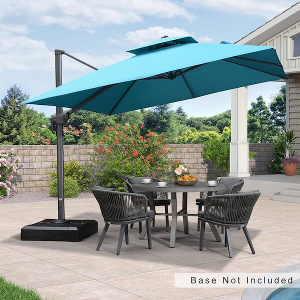 PURPLE LEAF 10 ft. Square Double Top Outdoor Aluminum 360° Rotation Cantilever Patio Umbrella in Turquoise Blue