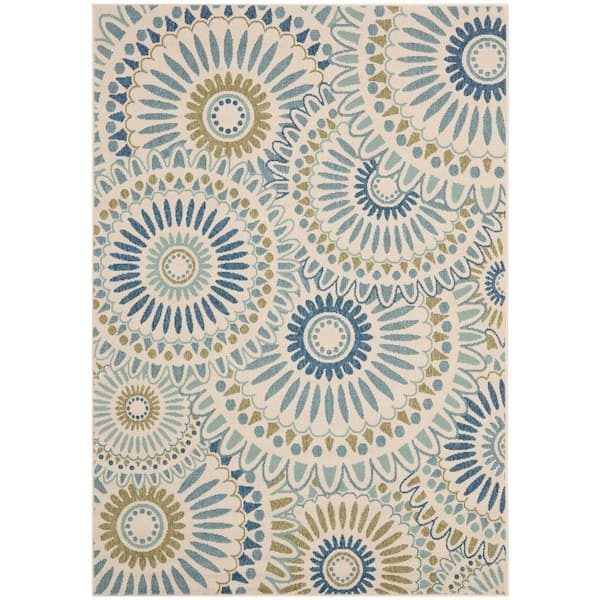 SAFAVIEH Veranda Cream/Green 5 ft. x 8 ft. Floral Indoor/Outdoor Patio  Area Rug